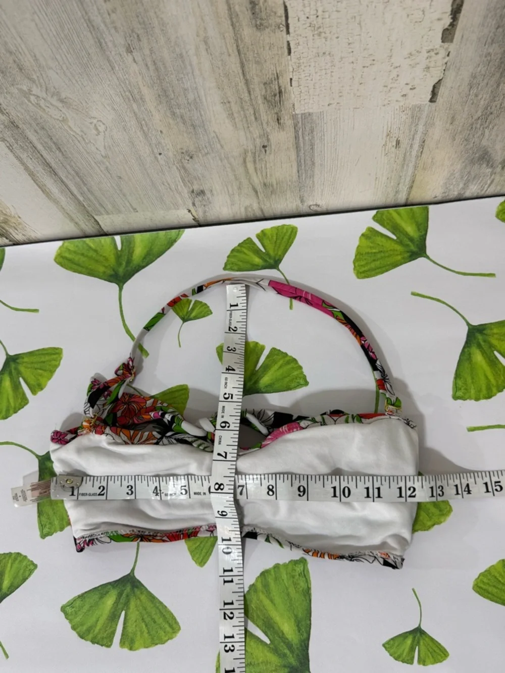 Bandeau Floral & Leopard Braided Bikini Top Removable Halter - Pink Green Orange